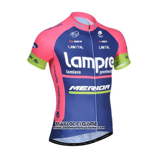 2014 Maillot Ciclismo Lampre Merida Rose et Bleu Manches Courtes et Cuissard